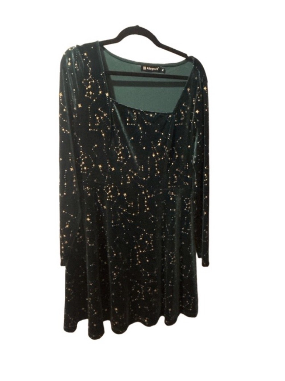 Green and Gold Star-Print Velvet Dress